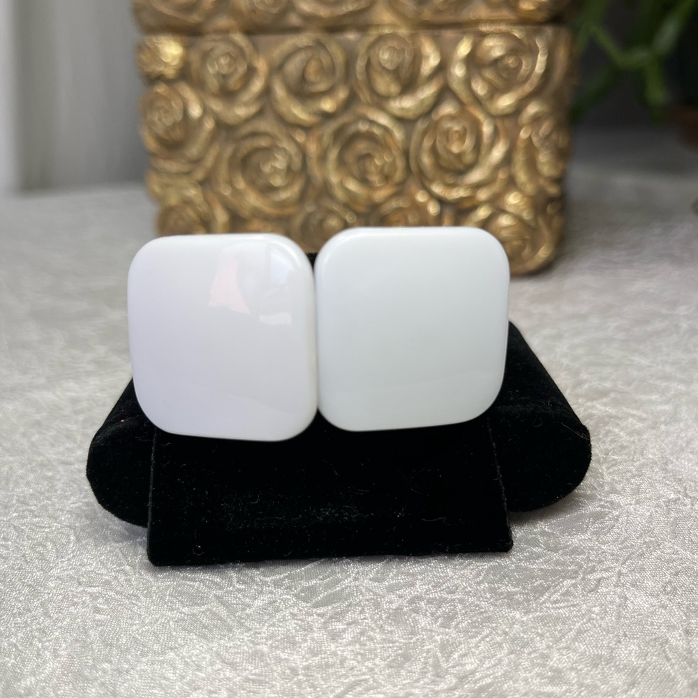 Vintage 80’s White Square Earrings